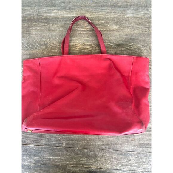 Saint Laurent Paris Red Leather & Suede Reversible tote bag with pouch - Authent - Picture 11 of 15